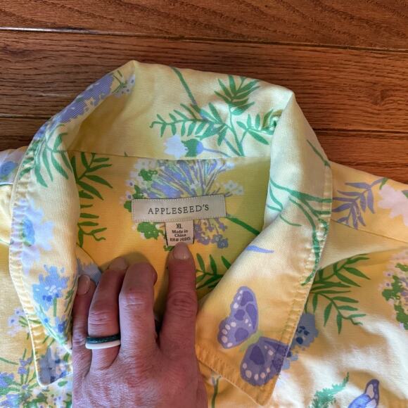Appleseed Yellow Floral Vintage Womens Jacket XL Lavender Butterfly Cotton - Picture 7 of 9